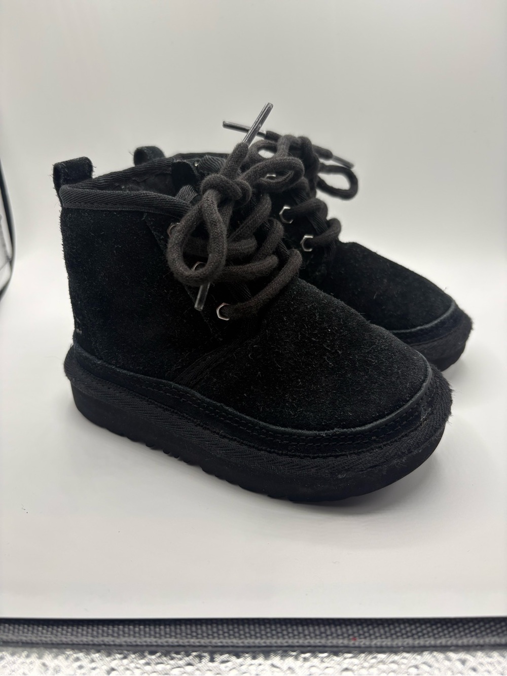 UGG Kids Black Suede Lace-Up Ankle Boots